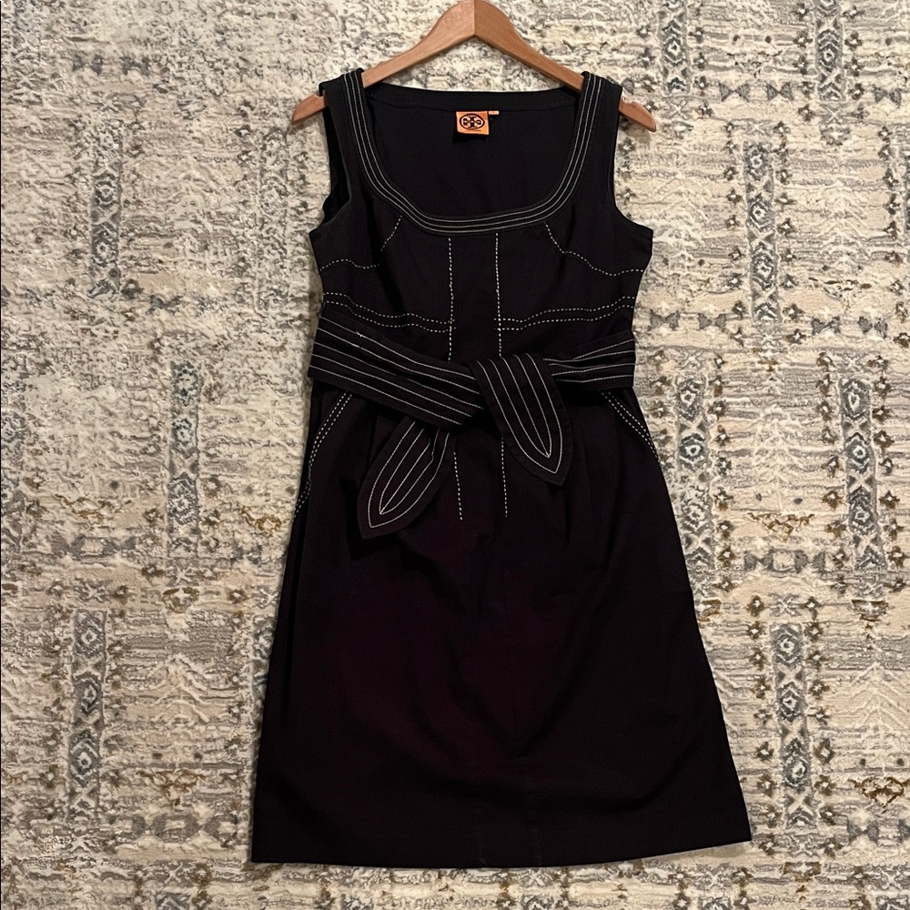 Tory Burch Black Midi Dress with White Accents